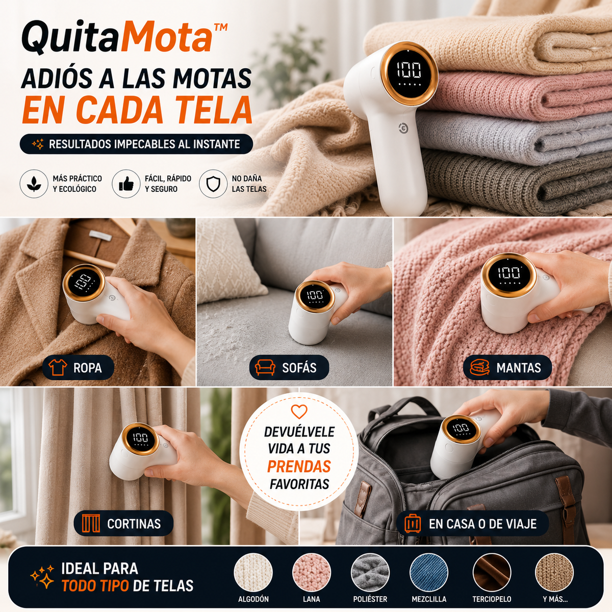 QuitaMota™ Adiós a las motas en cada tela.