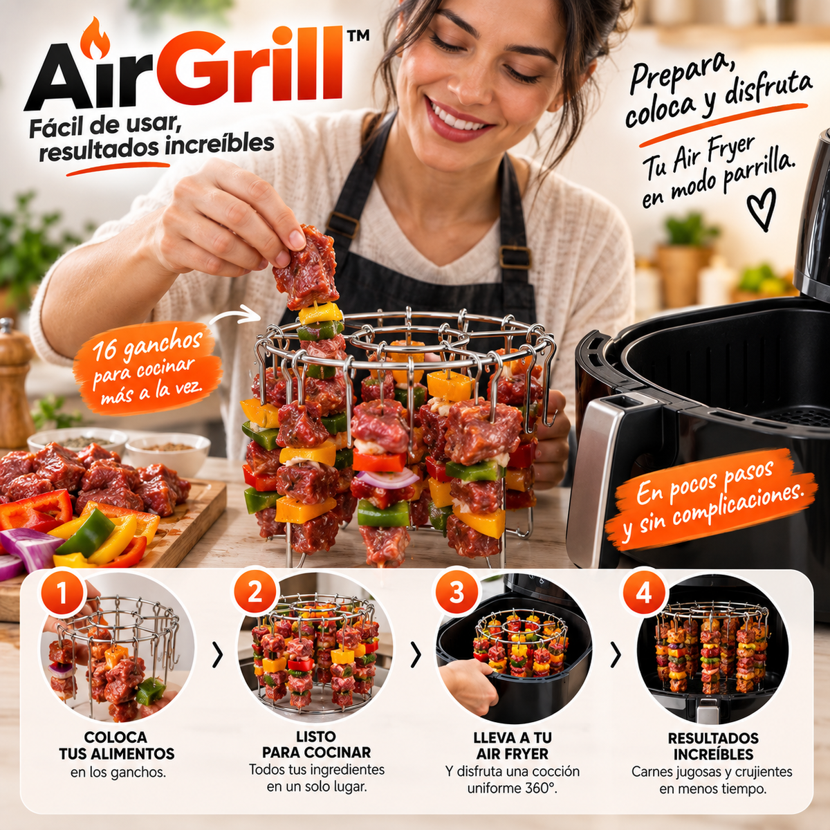 AirGrill™ “Convierte tu Air Fryer en una parrilla.”
