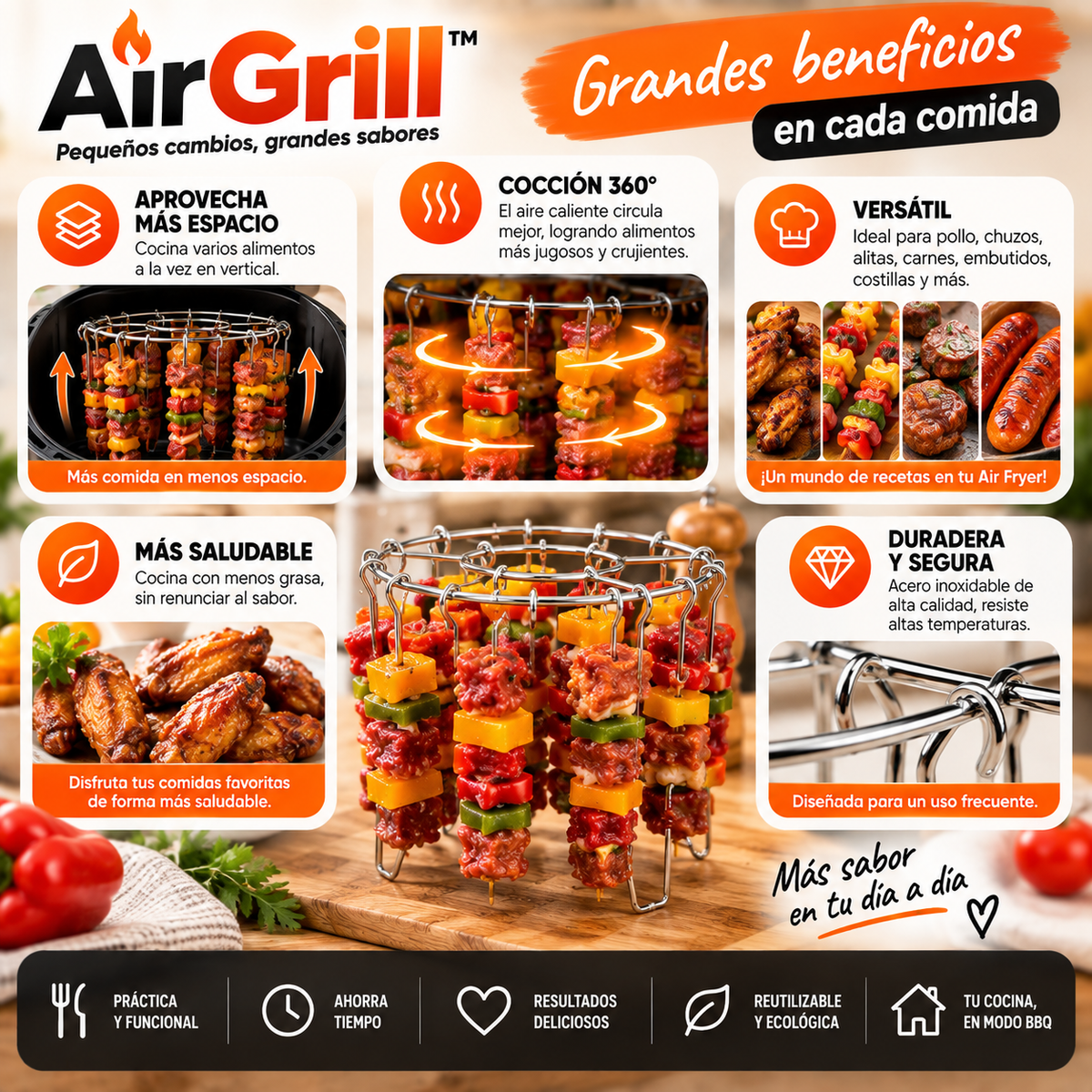 AirGrill™ “Convierte tu Air Fryer en una parrilla.”