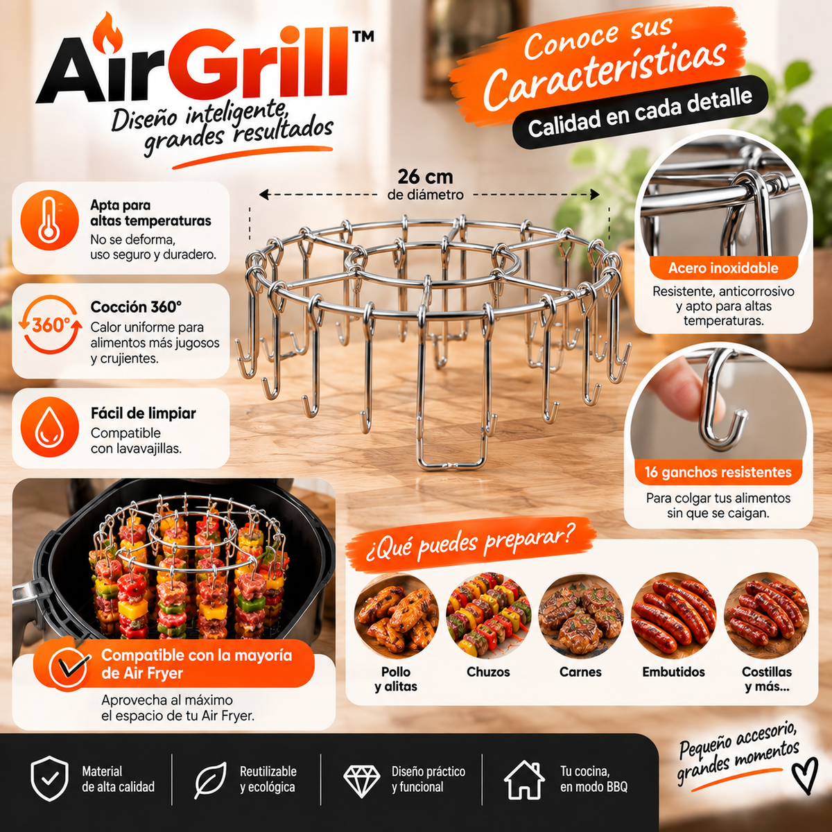 AirGrill™ “Convierte tu Air Fryer en una parrilla.”