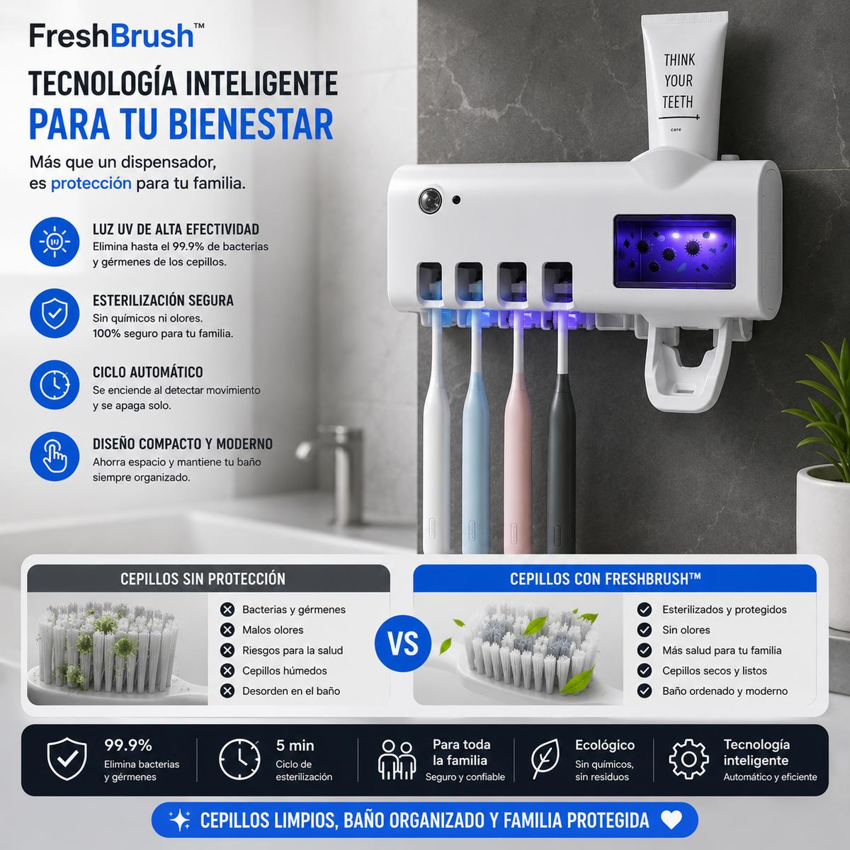 FreshBrush™ Cepillos limpios, baño organizado.