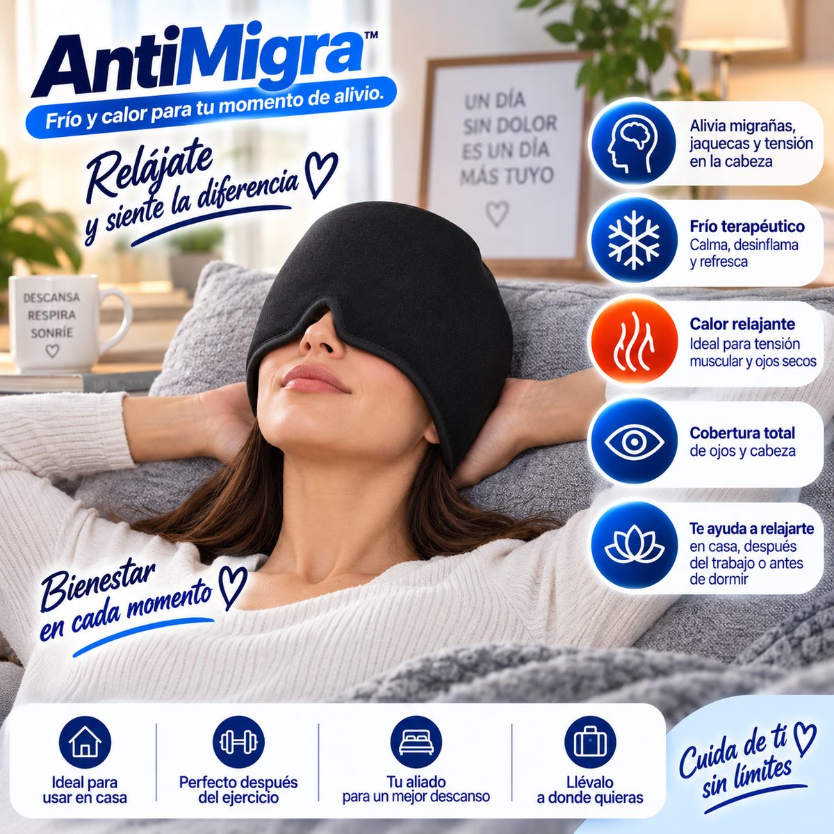 AntiMigra™ — Frío y calor para tu momento de alivio.