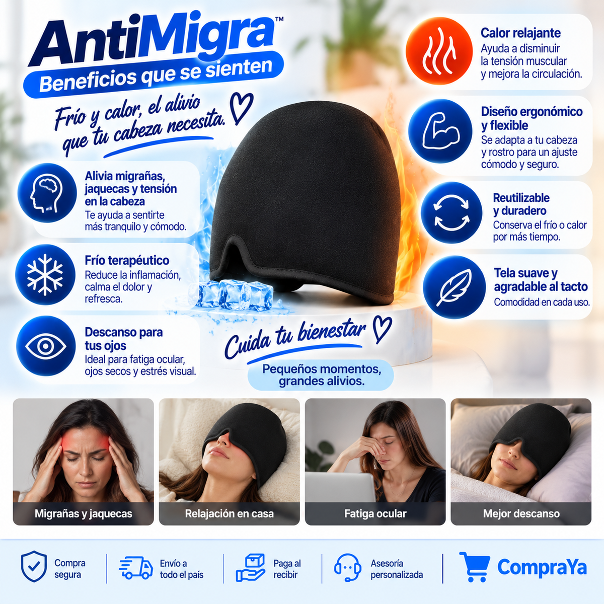 AntiMigra™ — Frío y calor para tu momento de alivio.