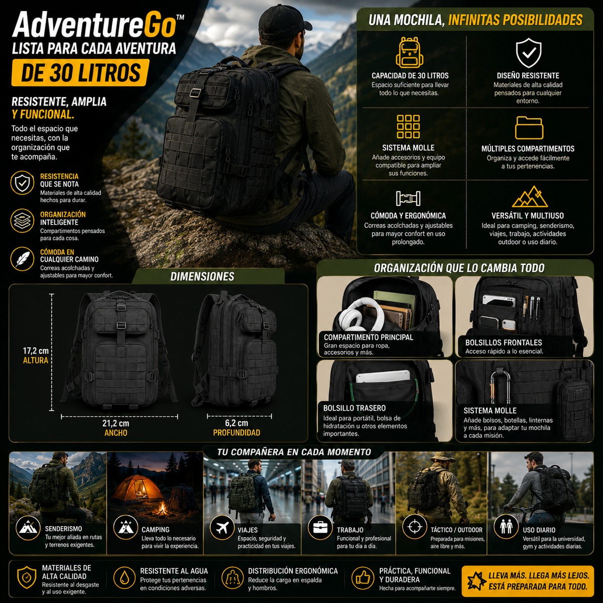 AdventureGo™ Lista para cada aventura de 30 litros