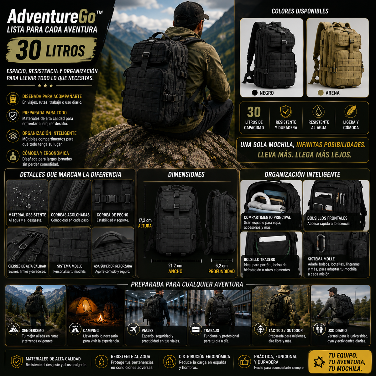 AdventureGo™ Lista para cada aventura de 30 litros