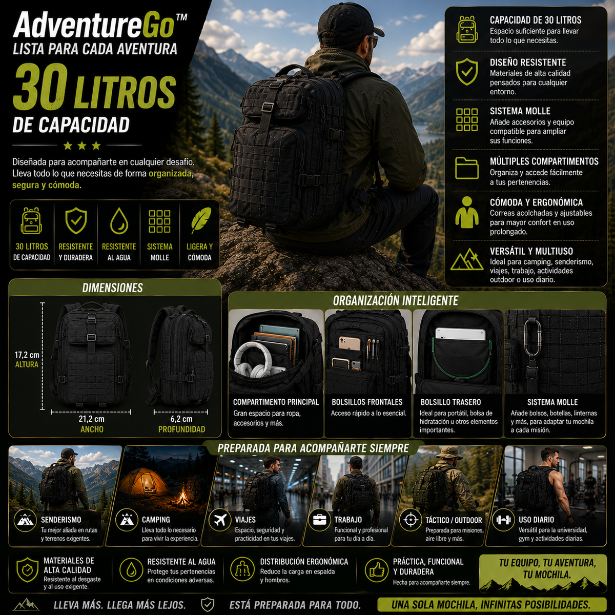 AdventureGo™ Lista para cada aventura de 30 litros