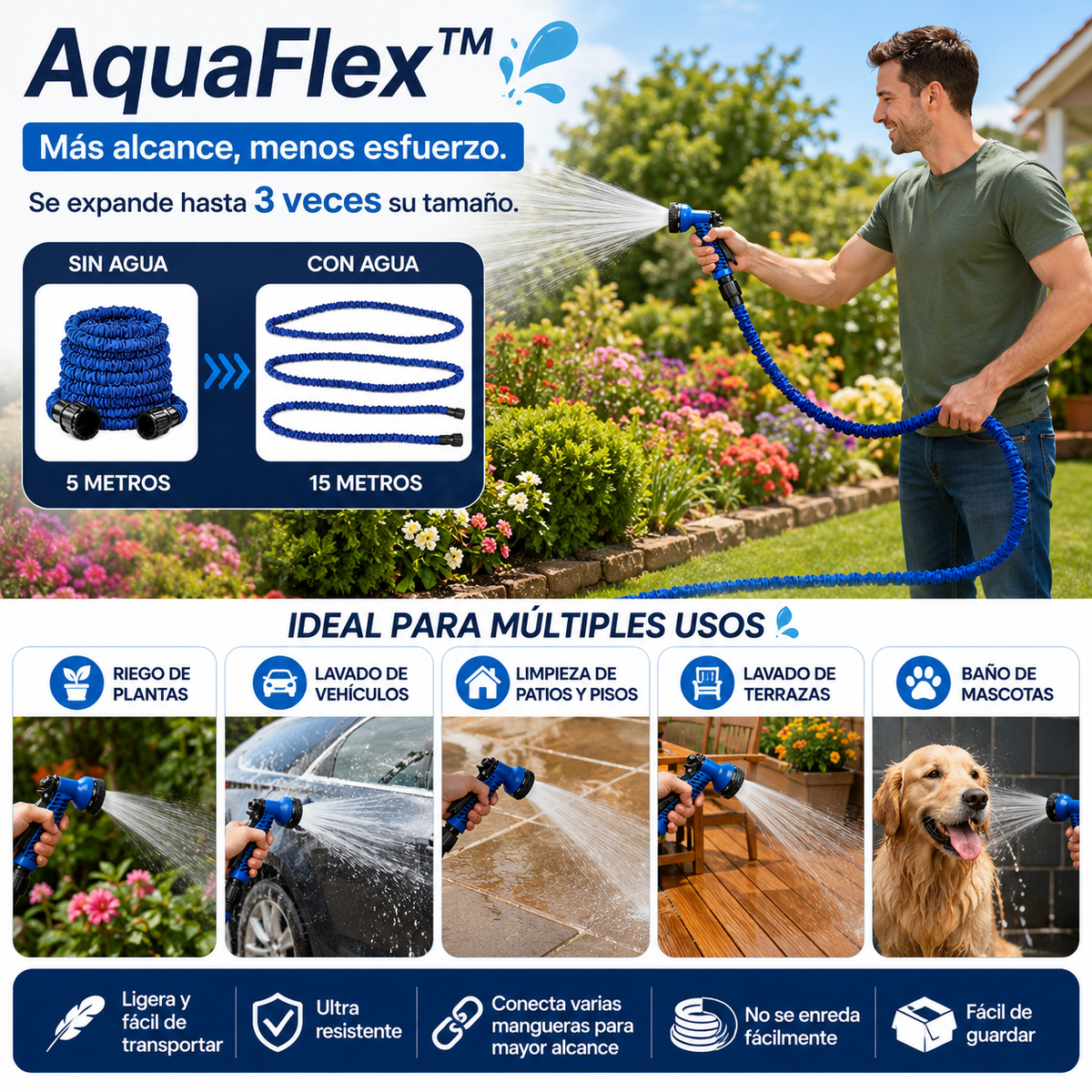 AquaFlex™ Más alcance, menos esfuerzo. 💦Expandible 15 mts