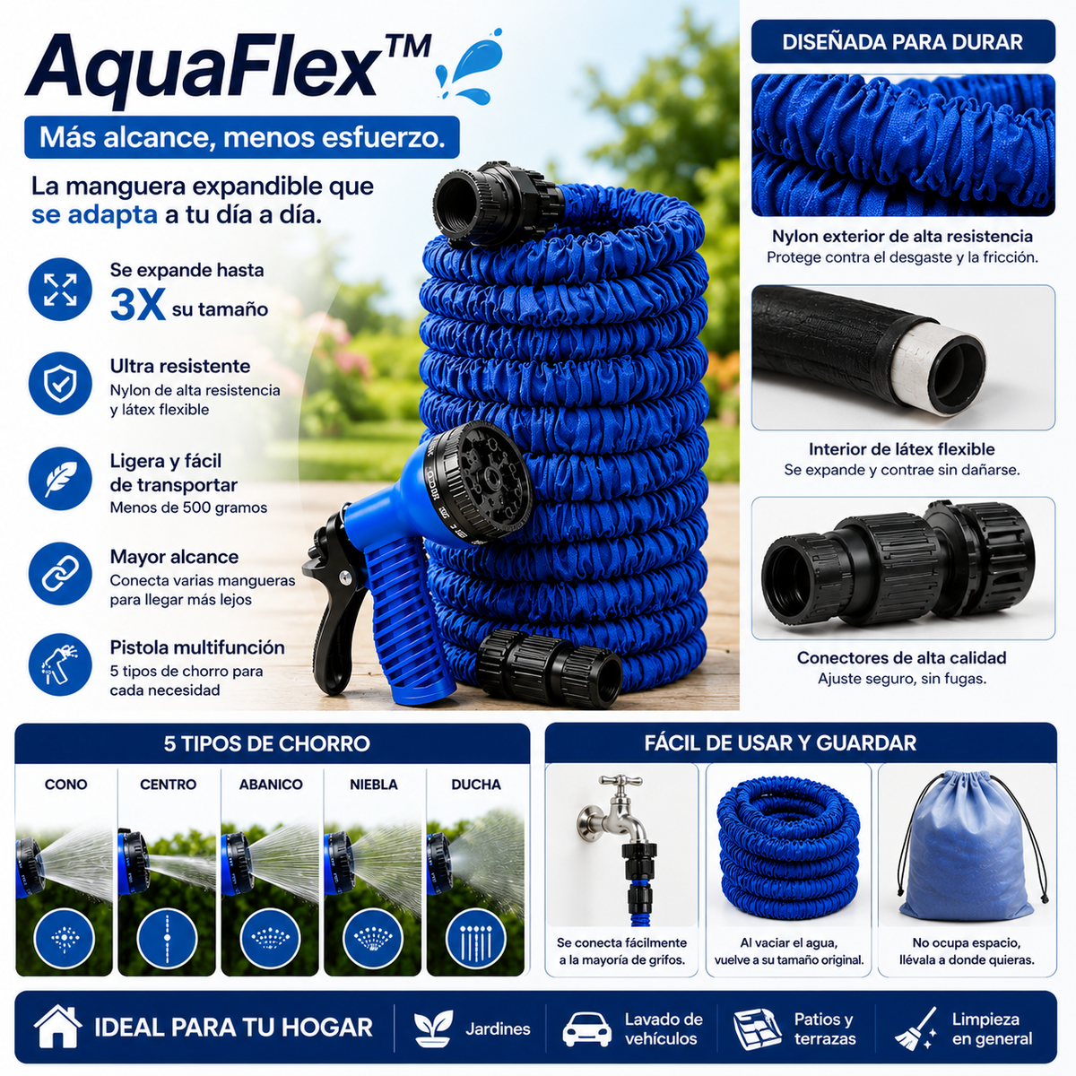 AquaFlex™ Más alcance, menos esfuerzo. 💦Expandible 15 mts