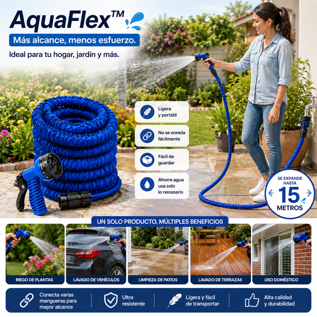 AquaFlex™ Más alcance, menos esfuerzo. 💦Expandible 15 mts