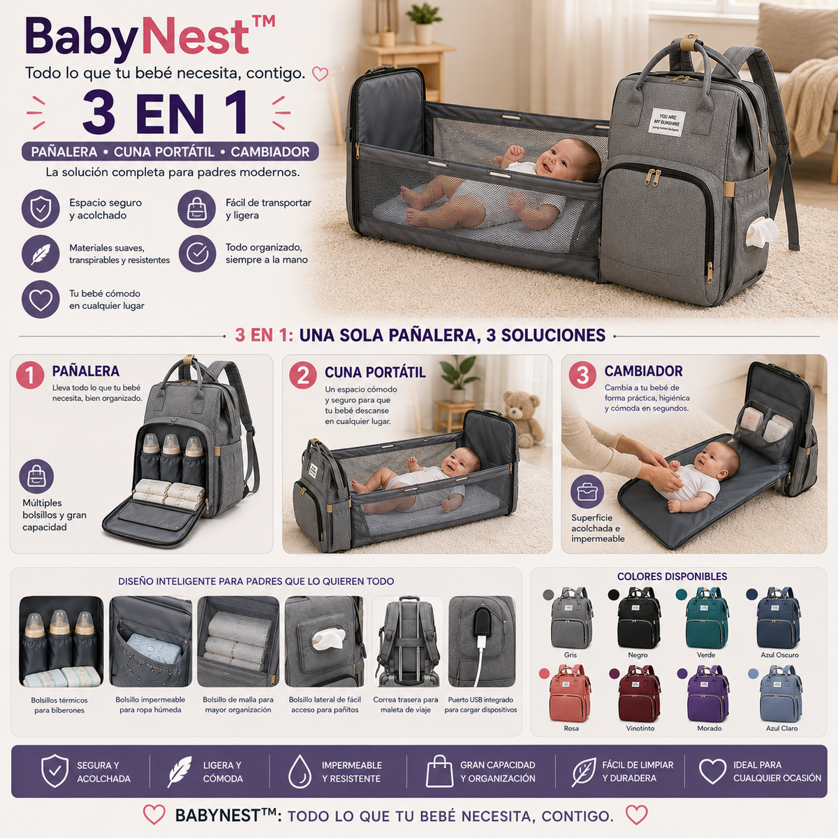 BabyNest™ Todo lo que tu bebé necesita, contigo. 👶💗