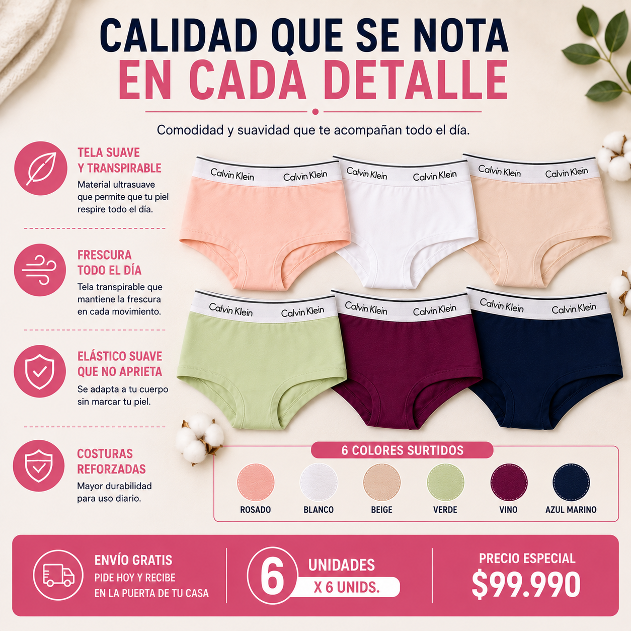 Cachetero Premium™  X 6 Unids. Comodidad y suavidad que te acompañan todo el día.