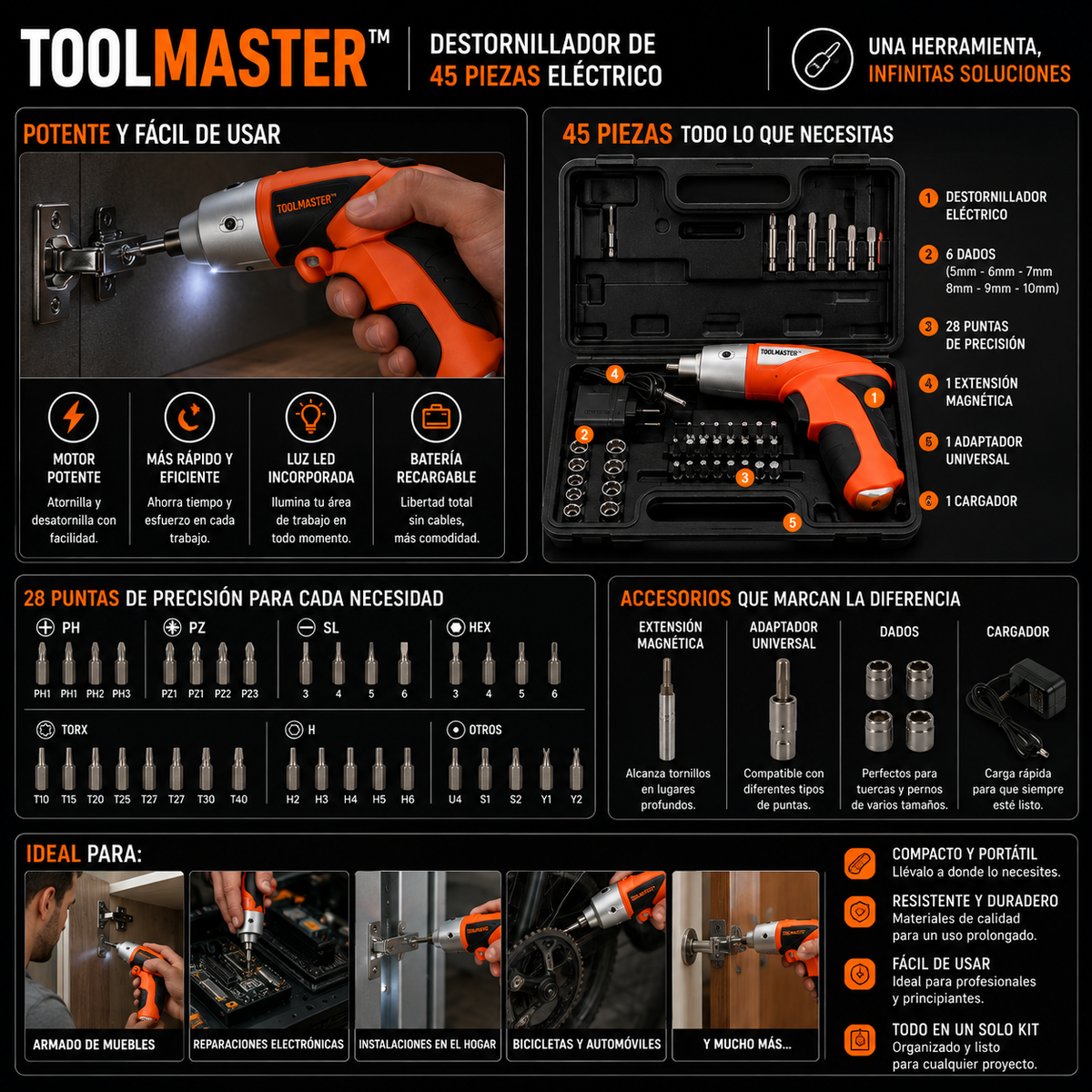 ToolMaster™ Destornillador de 45 Piezas Electrico