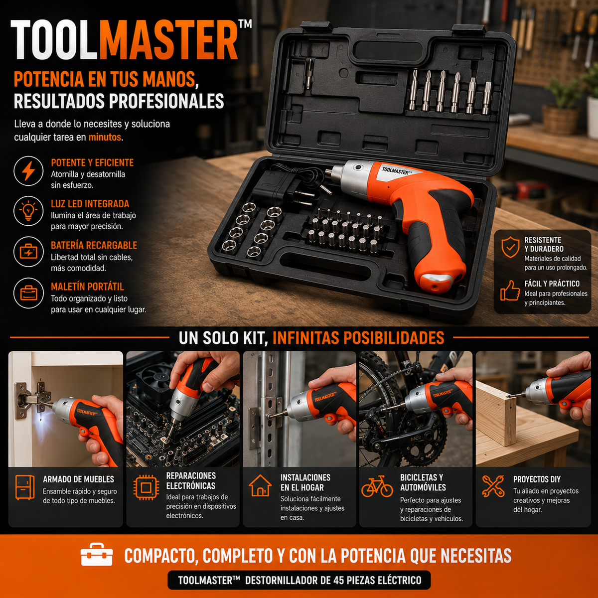 ToolMaster™ Destornillador de 45 Piezas Electrico