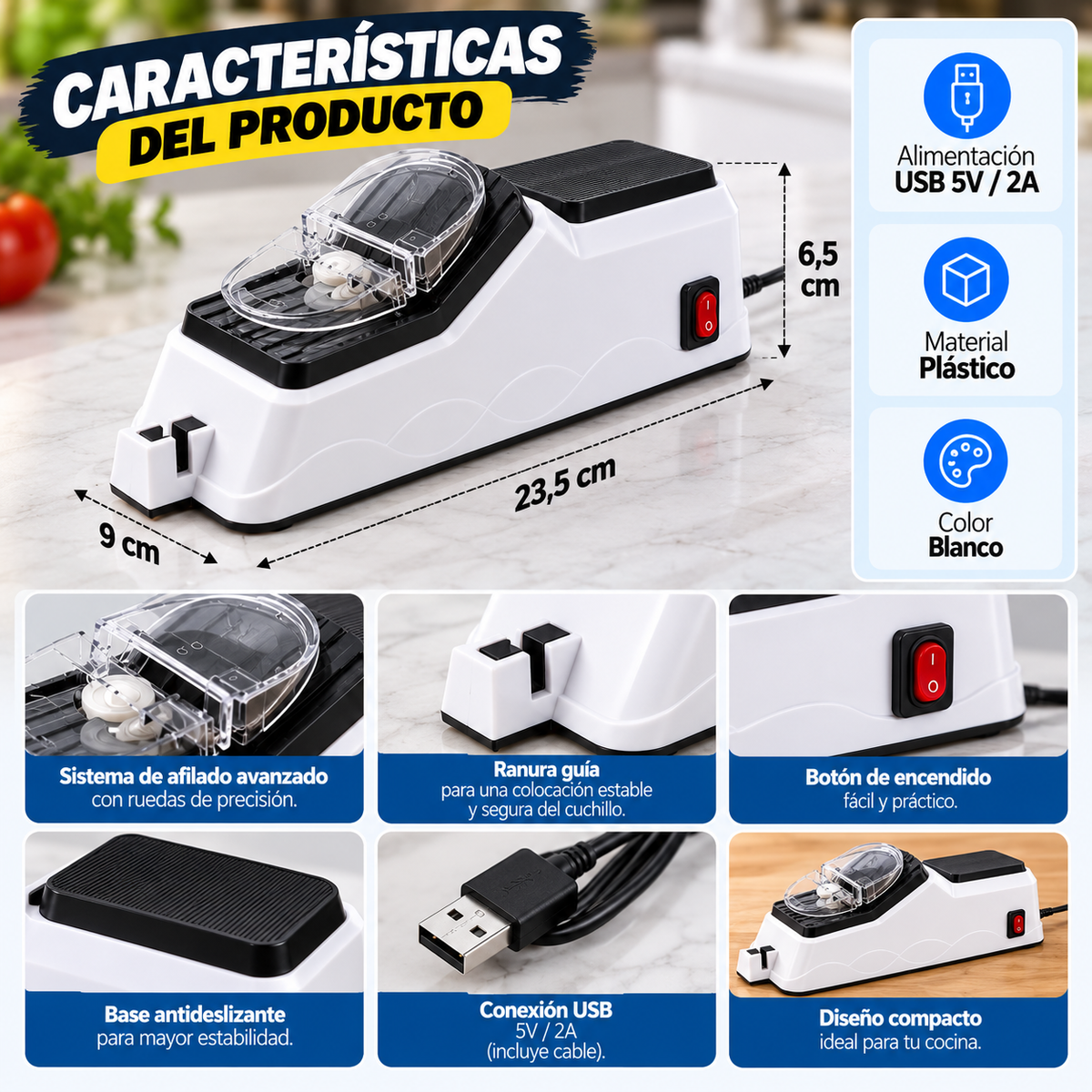 Afilador Pro™ “Cuchillos listos para cortar, en segundos.”